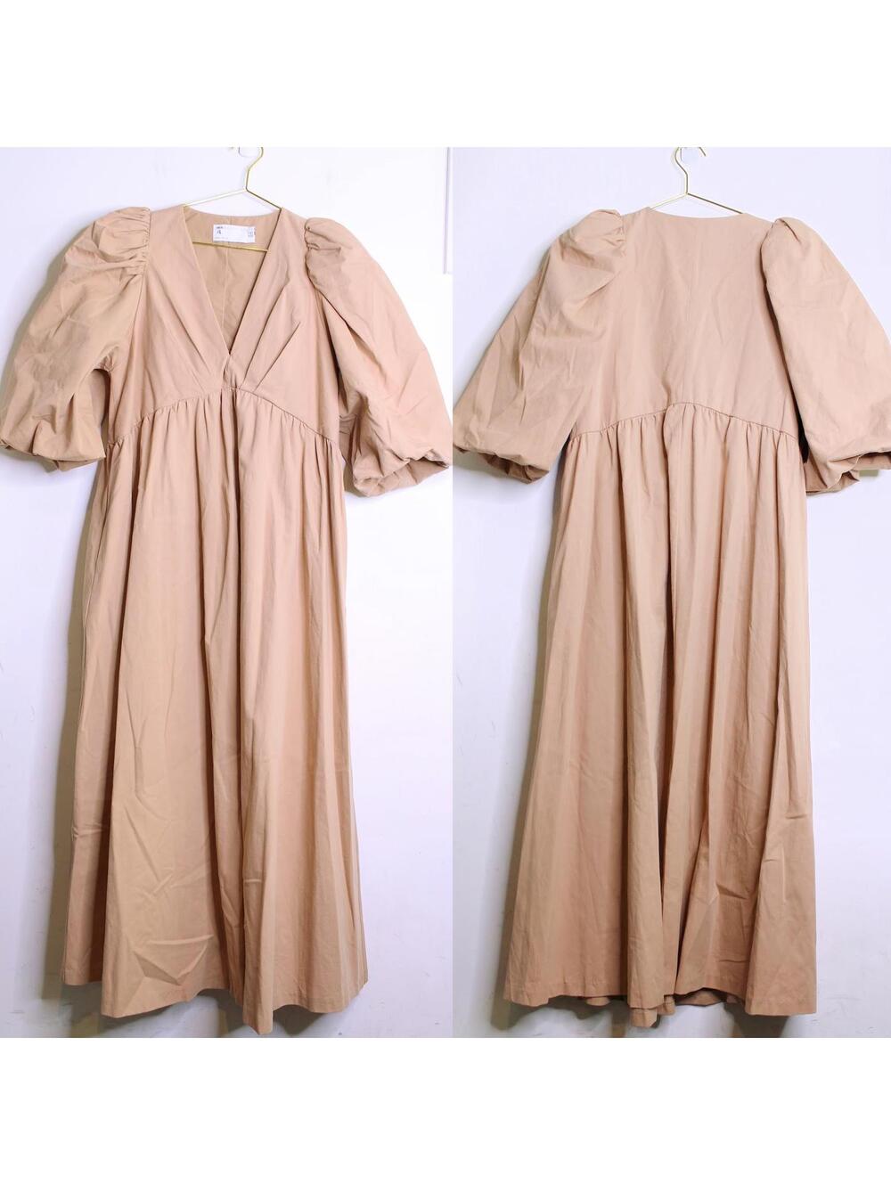 ASOS Tan A Line Cottagecore Puff Sleeve Maxi Dress - US 8